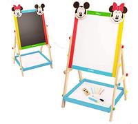 WOOMAX Disney - Minnie e Topolino Lavagna in legno per bambini, misura 37,5 x 65 cm, Lavagna doppia faccia, con gessetti, gomma e pennarello nero, lavagna per bambini, 4 anni (48739)
