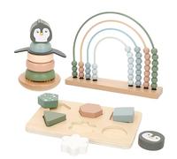 WOOMAX - Set di 3 giocattoli in legno per bambini, abaco arcobaleno, impilabile pinguino, puzzle a incastro, colori pastello, a partire da 12 mesi, certificato FSC, gioco educativo, giochi per bambini