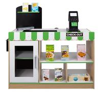 WOOMAX Supermercato Legno con Accessori Negozio Contatore Luce, Suoni, Registratore di Cassa, Lavagna Bambini 3 Anni Giocattolo educativo (85386), Colore Marrone, 80x30x80 Centimeter