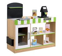 WOOMAX Supermercato Legno con Accessori Negozio Contatore Luce, Suoni, Registratore di Cassa, Lavagna Bambini 3 Anni Giocattolo educativo (85386), Colore Marrone, 80x30x80 Centimeter