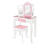 WOOMAX-Teamson 85388-Set da toeletta, Legno con Sgabello e Specchio per Ragazza, Centro di Bellezza con cassetto, educativi per Bambini 3 Anni, Giocattoli Imitazione (85388), Colore Rosa, M