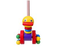 WOONEKY 2 pezzi Carrellino per Legno Spingi Giocattolo Educativo con Manico lungo Facile da Montare Design Anatra e Gallina Colorata per Sviluppo Abilità Sensoriali