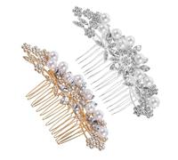 WOONEKY 2 Pezzi Pettini da Sposa con Strass e Perle Accessori Capelli Nuziali Leggeri Pettine in Cristallo Decorativo Argento e Oro per Tutte le Lunghezze di Capelli
