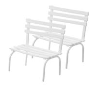WOONEKY 2pezzi Miniature Garden Bench in Ferro Bianco, Senza Braccioli, per Casa delle Bambole e Miniature World, Accessorio Fotografico