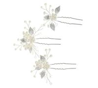 WOONEKY 3pezzi Fermagli per Chioma da Sposa in Lega Perle False Argento Stile Foglie Pin U Facili da Indossare e Delicati per Pelle per Celebrazioni e Fidanzamenti