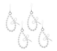 WOONEKY 4 pezzi Braccialetto da Polso con Ciondolo a Fiocchetto e Perle Artificiali Strap Decorativo con Gancio Staccabile per Telefono e Portachiavi Accessorio Femminile Elegante e