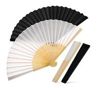 WOONEKY 4 Pezzi Ventagli Pieghevoli Retro Set da Bianco e Nero per Danza Matrimonio e Decorazioni Ventaglio Set Silky per Uomini e Donne