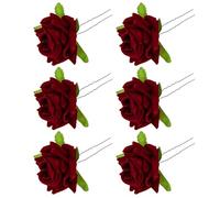WOONEKY 6 Pezzi Forcine per Chioma a Forma di Rosa Simulata Rosse Forcella a U e Lega Accessori Decorativi per Chioma da Sposa e Feste Adatti per Matrimoni Balli e Cerimonie