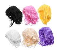 WOONEKY 6 Pezzi Parrucche Bob Corte Colorate Ricci Sintetiche Leggere per Donna e Ragazza Wigs per Cosplay Feste Halloween e Costume Facili da Curare Stile Naturale