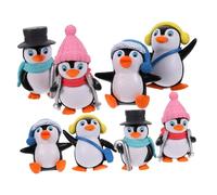 WOONEKY 8 pezzi Portachiavi Pinguino Cartone Animato da Neve Ornamento Micro Paesaggio Decorativo per Scrivania Decorazione Te Stile Assortito