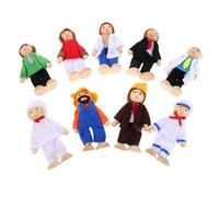 WOONEKY 9 Bambole in Legno per Case delle Bambole con Articolazioni Mobili Figurine Professionali di Ruolo Educativo e Racconti Set di per Tutte le Età