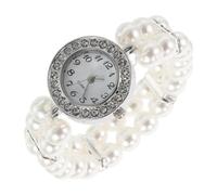 WOONEKY Bracciale Con Orologio Da Donna Vintage in Perle Elastiche Con Strass Decorativi, Cinturino Polsino Regolabile Elegante Per Feste e Regali Natalizi