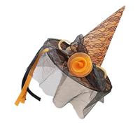 WOONEKY Cappello da Strega Arancione per Halloween Decorazioni Floreali in Rete Accessorio per Cosplay e Travestimenti per Feste Stagionali e Giochi di Ruolo