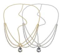WOONEKY Catena per la Testa da Sposa in Lega Cristalli Set 2 Pezzi Oro e Argento Copricapo Fronte Elegante per Matrimoni Feste e Damigelle Accessori Chioma Donna Leggeri e
