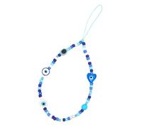 WOONEKY Cordino Cellulare Bianco con Occhio di Vetro e Perline Blu Cinturino Polso Anti-smarrimento Catena Leggera per Smartphone e Fotocamere Circonferenza Adatto Telefoni con Appeso