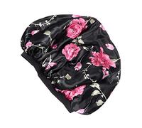 WOONEKY Extra Large Satin Flower Printed Elastic Wide Brim Hat for Women for Home Sleep and Shower Use