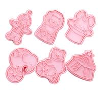 WOONEKY Forme Biscotti in Plastica Rosa 6 Pezzi Pan Speziato Set Tagliabiscotti Facili da Usare per Baking e Decorazioni Fondente in Pasticceria
