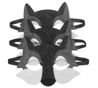 WOONEKY Maschere a Mezza Faccia per 3 Pezzi Maschera Animale Lupo in Feltro Grigio per Feste Cosplay Compleanno Bomboniere Accessorio Travestimento Divertente