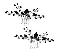WOONEKY Pettini Laterali da Sposa Strass Neri, Set 2 Pezzi, Accessori per Chioma da Matrimonio Leggeri e Resistenti, Decorazioni per Acconciature Sposa e Damigelle D’onore