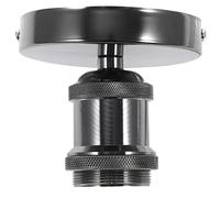 WOONEKY Portalampada da Soffitto Vintage E27 in Metallo Nero per Lampadina a Vite, Base Lampada Semplice da Parete per Casa, Ufficio e Ristoranti, Kit Fai da Te di Sostituzione Portalampada