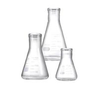 WOONEKY Set 3pezzi Matracci Erlenmeyer in Vetro da 50ml 150ml 250ml Scala Chiara, Sicuri per Esperimenti di Chimica e Decorazioni Scuola in Laboratorio di Chimica