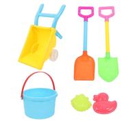 WOONEKY Set Giocattoli da Spiaggia per Carrello e Secchiello in Plastica Sicura, Pala e Stampi Colorati, Portatile e Leggero per Giochi All’aperto e Sviluppo Creativo Colore Casuale
