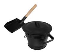 WOONEKY Set Secchio per Cenere con Coperchio e Paletta in Metallo Resistente al Calore, Contenitore ad Alta Capacità per Stufa a Legna e Braciere, Accessori per Pulizia Focolare