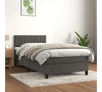 Woonisher Letto box spring con materasso, velluto grigio scuro 100x200 cm, testiera regolabile in altezza e anima a molle insacchettate, letto singolo in metallo per un sonno ristoratore