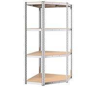 Woonisher Mensola Angolare 4 Ripiani Argento Acciaio e Legno Multistrato mensola da muro mensole da muro design mensole