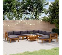 Woonisher Set di mobili da giardino in offerta, 11 pezzi. Set da salotto in legno massello di acacia, esterno per patio in grigio con cuscini, balcone per piccoli balconi, giardini e terrazze
