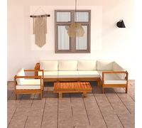 Woonisher Set Divani Giardino 7 pz Cuscini Bianco Crema in Legno d'AcaciaMobili da balcone piccolo balcone divano da giardino