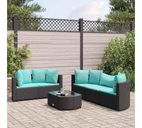 Woonisher Set Divano da Giardino 6 pz con Cuscini Nero in PolyrattanMobili da balcone piccolo balcone divano da giardino