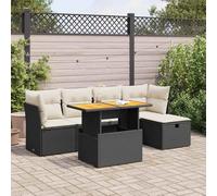 Woonisher Set Divano da Giardino 6 pz con Cuscini Nero Polyrattan AcaciaMobili da balcone piccolo balcone divano da giardino