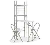 Woonisher Set Tavolo Sedie Pieghevoli con Scaffale 3pz MDF Acciaio Bianco