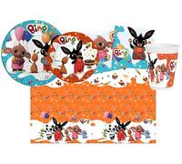 WOOPARTY Kit Compleanno Bing per 8 Persone - Set Festa con Piatti 23cm e Piatti 18cm, Bicchieri, Tovaglioli e Tovaglia - Addobbi Tema Bing per Bambini