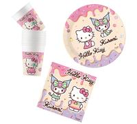 WOOPARTY Kit Compleanno Hello Kitty 8 Ospiti, Tovaglioli Piatti e Bicchieri, Set Compleanno Bambina