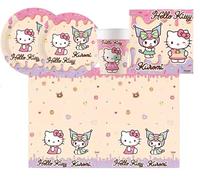 WOOPARTY Kit Compleanno Hello Kitty per 8 Persone - Set Festa con Piatti 23cm, Bicchieri, Tovaglioli e Tovaglia - Addobbi Tema Hello Kitty per Bambini