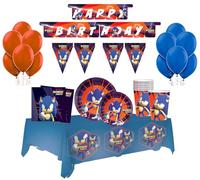 WOOPARTY Kit Compleanno Sonic per 24 Persone - Set Festa 116 Pezzi con Piatti, Bicchieri, Tovaglioli, Palloncini, Tovaglia, Festoni e Decorazioni - Addobbi Tema Sonic per Bambini