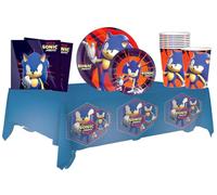 WOOPARTY Kit Compleanno Sonic per 8 Persone - Set Festa con Piatti 23cm e Piatti 18cm, Bicchieri, Tovaglioli e Tovaglia - Addobbi Tema Sonic per Bambini