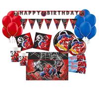 WOOPARTY Kit Compleanno Spiderman 24 Ospiti, Set Festa Bambini con 24 Bicchieri, 24 Piatti, 40 Tovaglioli, Inviti, Palloncini, Tovaglia e Decorazioni