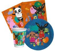 WOOPARTY Kit Compleanno Tavola Bing, Pando e Sula 16 Persone (52 Pezzi: 16 Piatti 18cm, 16 Bicchieri 200ml, 20 tovaglioli) in Carta
