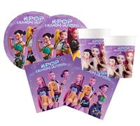 WOOPARTY Kit Compleanno Tavola K-Pop Demon Hunters 24 Persone (88 Pezzi: 24 Piatti 18cm, 24 Bicchieri 200ml, 40 tovaglioli) in Carta