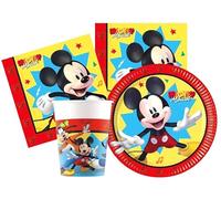 WOOPARTY Kit Compleanno Tavola Mickey Mouse 16 Persone (52 Pezzi: 16 Piatti 18cm, 16 Bicchieri 200ml, 20 tovaglioli) in Carta