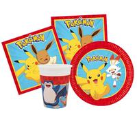 WOOPARTY Kit Compleanno Tavola Pokemon 16 Persone (52 Pezzi: 16 Piatti 18cm, 16 Bicchieri 200ml, 20 tovaglioli) in Carta