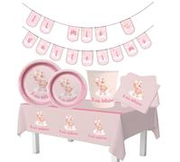 WOOPARTY Set Battesimo Bambina Rosa 24 Ospiti (98 Pezzi: 24 Piatti 23cm, 24 Piatti 18cm, 24 tovaglioli, 24 Bicchieri, 1 tovaglia, 1 Festone)
