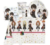 WOOPARTY Set Compleanno Harry Potter 8 Ospiti (45 Pezzi: 8 Piatti 18cm, 8 Piatti 23cm, 8 Bicchieri, 20 tovaglioli, 1 tovaglia), Decorazioni Magiche per Party a Tema