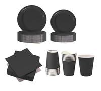 WOOPARTY Set Stoviglie Carta Monouso Nero 112 Pezzi, Festa di Compleanno, Kit per 24 Ospiti