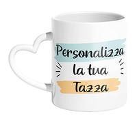 Woopers - Tazza a Cuore Bianco Personalizzata con 1 o 2 Foto e Scritte. Idea Regalo Fidanzato, Mamma, Papà, Nonni, Zii.