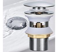WOOSHE Universale Piletta di Scarico Push-open con Troppopieno per Lavabo, Lavandino, Vasca, Valvola Pop up con Misura standard da 1/4 Tappo Ø 66 mm, Materiali di ottone, Colore: Cromato