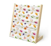 wooshwa Bücherregal Kinder für Kinderzimmer Kinderregal Regal Kleines Bücherregal mit 5 Regale & 3 Tasche, Montessori Bücher-Organizer aus Kiefer und Polyester-Segeltuch Stoff (Obst Weiß)